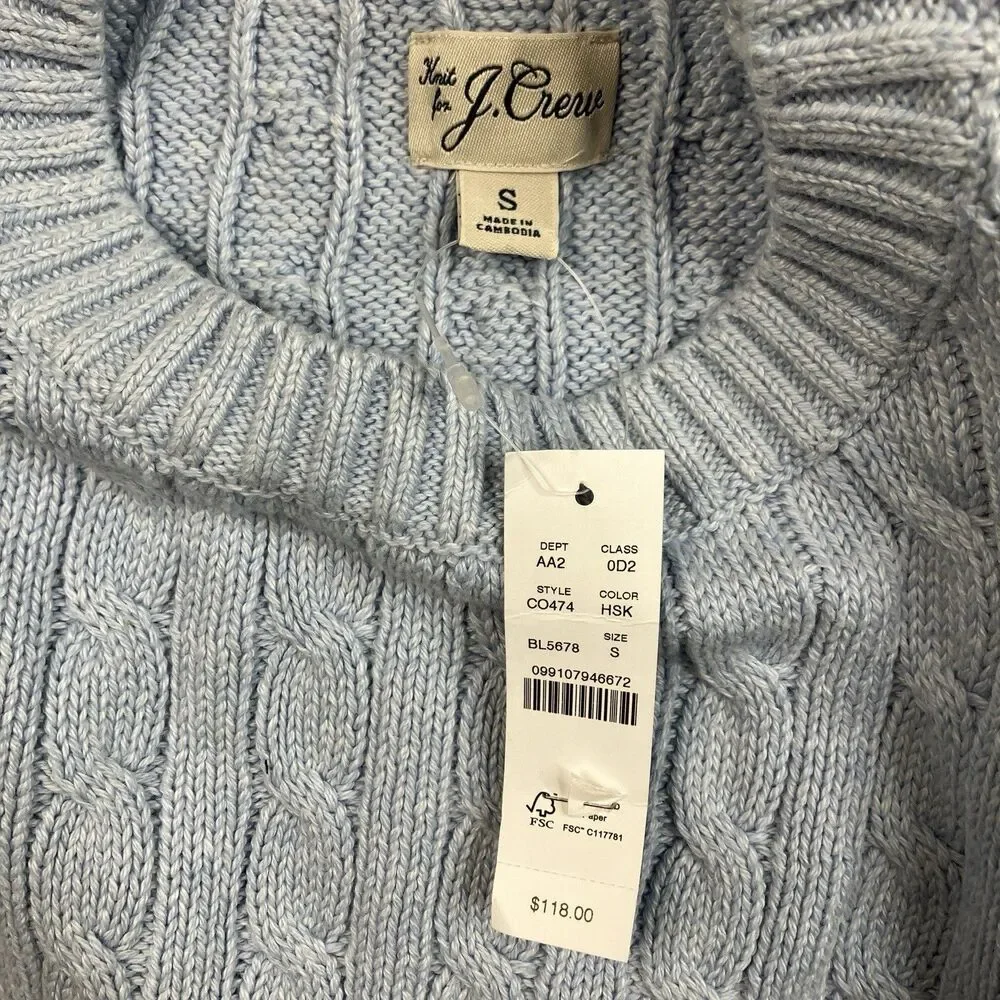 J Crew Cableknit Sweater Mens S Blue Crewneck Cotton Coastal Preppy